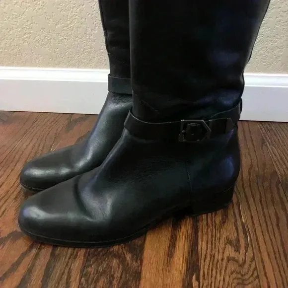 Via Spiga Women’s Size 8 Tall Black Leather Knee High Boots $245 Zip Buckle