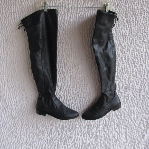 Vince Camuto 38 8.5 8 1/2  Womens Over The Knee Boots Black Lave Up Back Zip