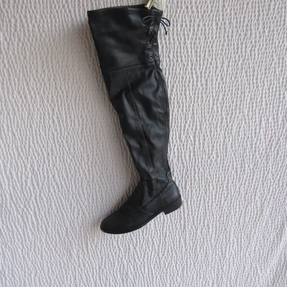 Vince Camuto 38 8.5 8 1/2  Womens Over The Knee Boots Black Lave Up Back Zip