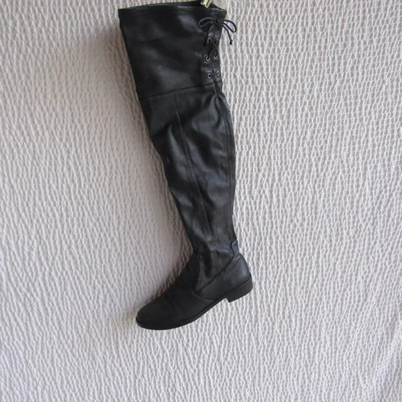 Vince Camuto 38 8.5 8 1/2  Womens Over The Knee Boots Black Lave Up Back Zip