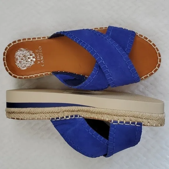 Vince Camuto Belisnda Leather Crossband Slide Platform Sandles Size 8W
