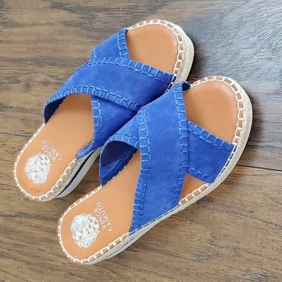 Vince Camuto Belisnda Leather Crossband Slide Platform Sandles Size 8W