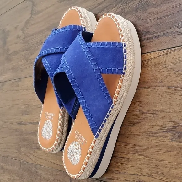 Vince Camuto Belisnda Leather Crossband Slide Platform Sandles Size 8W