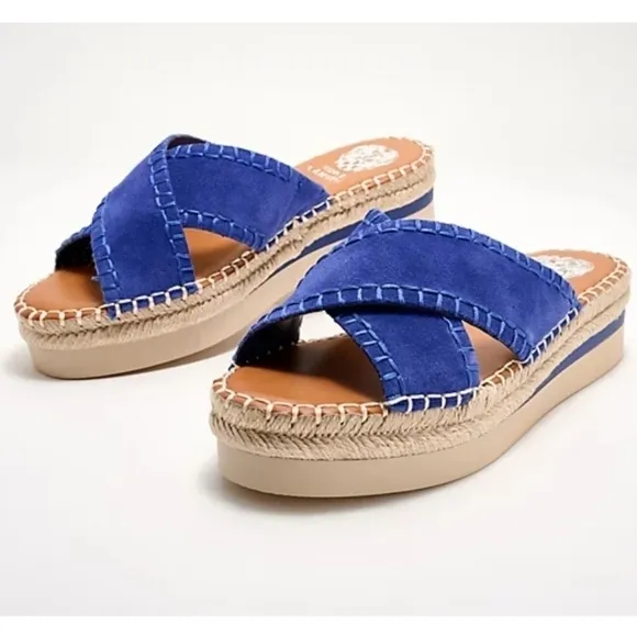 Vince Camuto Belisnda Leather Crossband Slide Platform Sandles Size 8W