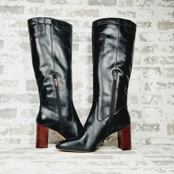 Vince Camuto Caseyl Black Leather Heeled Tall Boots M371