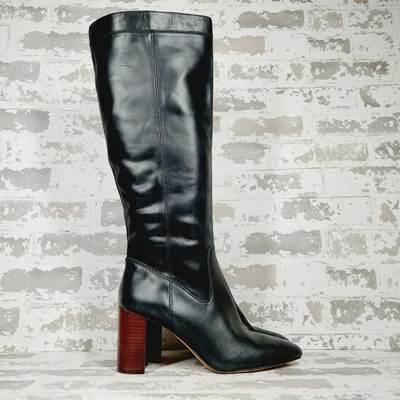 Vince Camuto Caseyl Black Leather Heeled Tall Boots M371