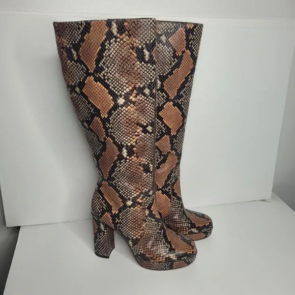 Vince Camuto Jesting Python Snakeskin Print Leather Platform Tall Boots size 9