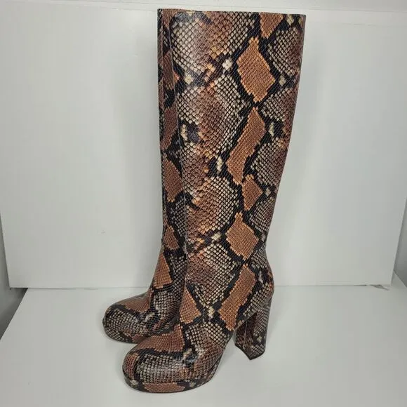 Vince Camuto Jesting Python Snakeskin Print Leather Platform Tall Boots size 9