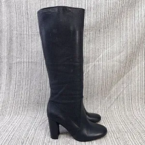 Vince Camuto Knee High Boots Size 7 Secillia Perforated Leather Block Heel Tall‎