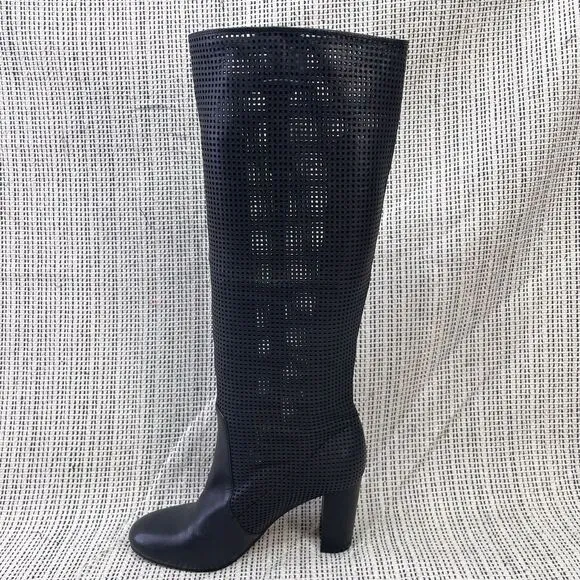 Vince Camuto Knee High Boots Size 7 Secillia Perforated Leather Block Heel Tall‎
