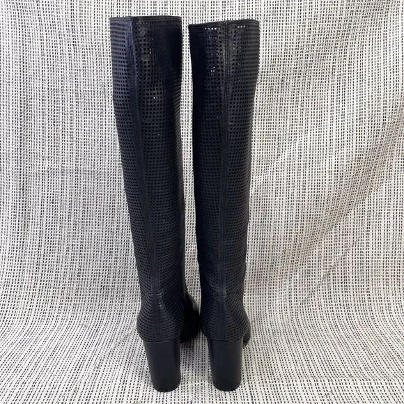 Vince Camuto Knee High Boots Size 7 Secillia Perforated Leather Block Heel Tall‎