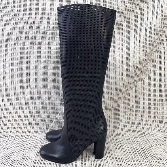 Vince Camuto Knee High Boots Size 7 Secillia Perforated Leather Block Heel Tall‎