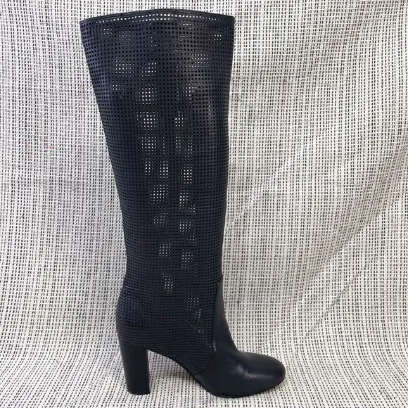 Vince Camuto Knee High Boots Size 7 Secillia Perforated Leather Block Heel Tall‎