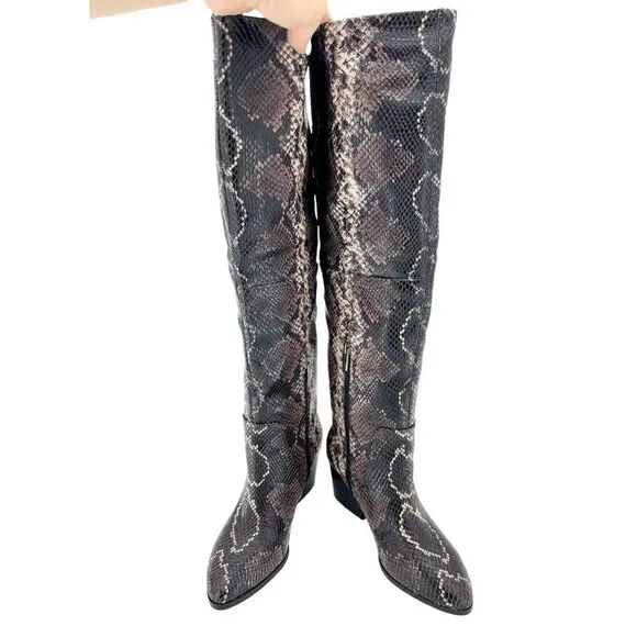 Vince Camuto Nestel Boots Snake Print Block Heel Knee High SZ 6 New