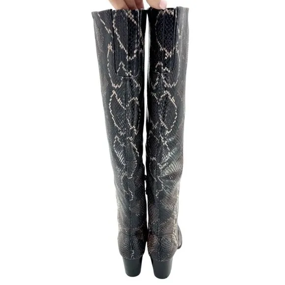 Vince Camuto Nestel Boots Snake Print Block Heel Knee High SZ 6 New