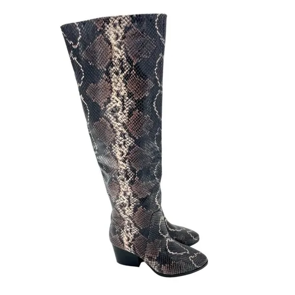 Vince Camuto Nestel Boots Snake Print Block Heel Knee High SZ 6 New