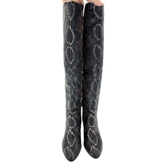 Vince Camuto Nestel Boots Snake Print Block Heel Knee High SZ 6 New