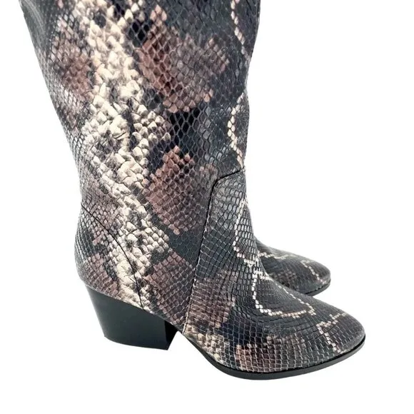 Vince Camuto Nestel Boots Snake Print Block Heel Knee High SZ 6 New