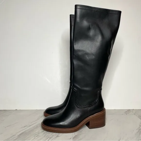 Vince Camuto Vuliann Black Leather Tall Boot 7 1/2 M