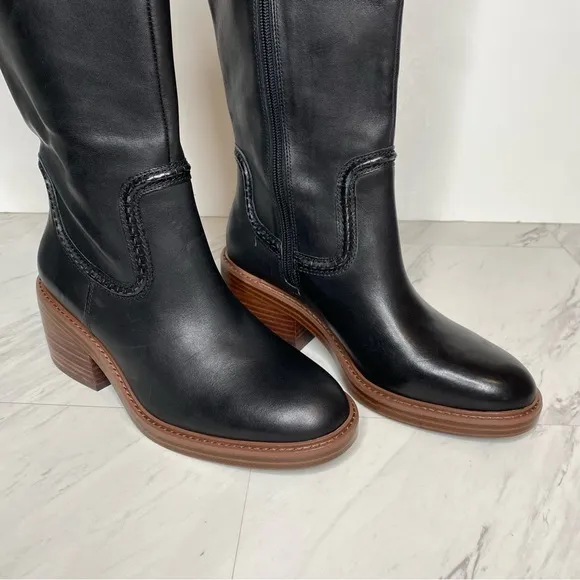 Vince Camuto Vuliann Black Leather Tall Boot 7 1/2 M