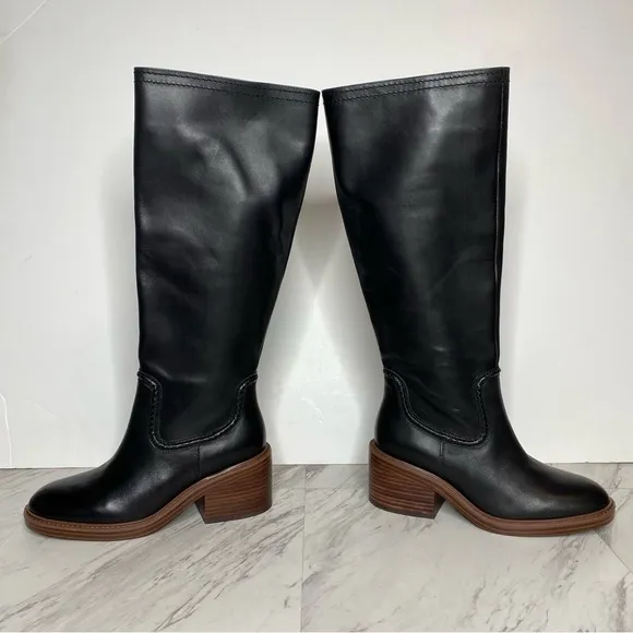 Vince Camuto Vuliann Black Leather Tall Boot 7 1/2 M