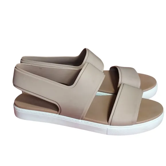 Vince Eres White and Tan Rubber Platform  Sandals with Sleek Straps Slip On