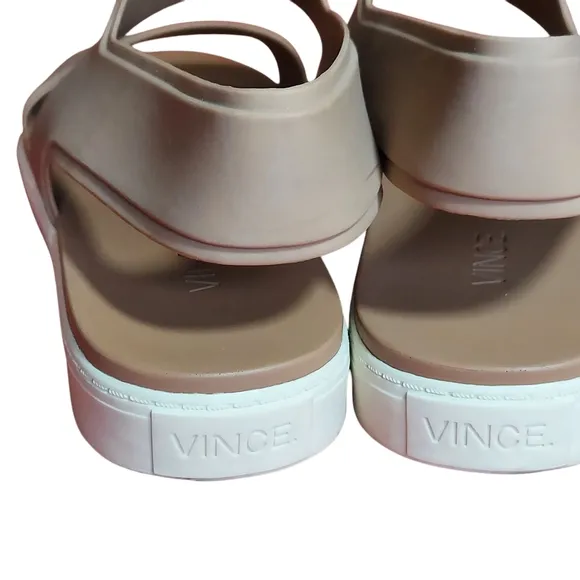 Vince Eres White and Tan Rubber Platform  Sandals with Sleek Straps Slip On