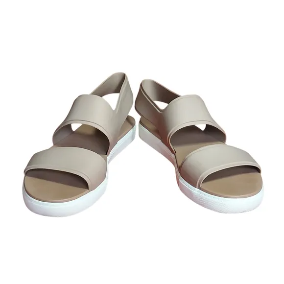 Vince Eres White and Tan Rubber Platform  Sandals with Sleek Straps Slip On