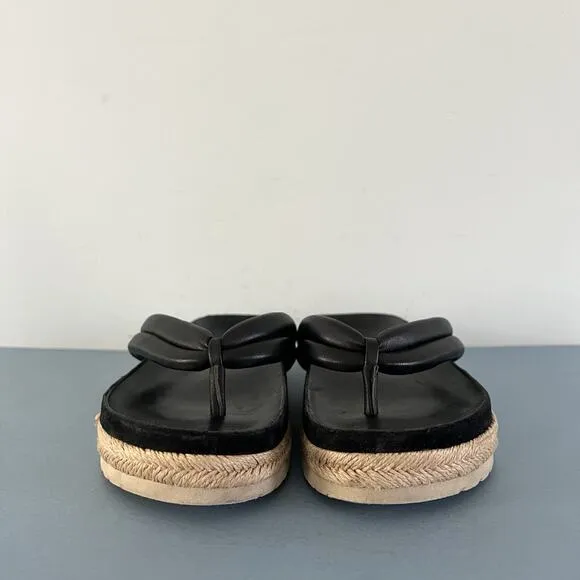 Vince Forest Black Espadrille Thong Platform Slide Sandals