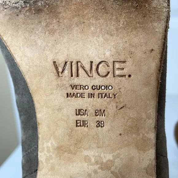 Vince Hallie Round Toe Suede Booties Sz 9 Grey Limestone Chelsea Boot Stack Heel