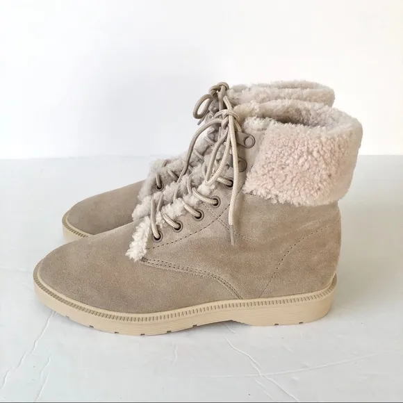 Vince Hayes 2 Shearling Lace-Up Hiker Boots In Rock Suede Size 6 (NWOB)