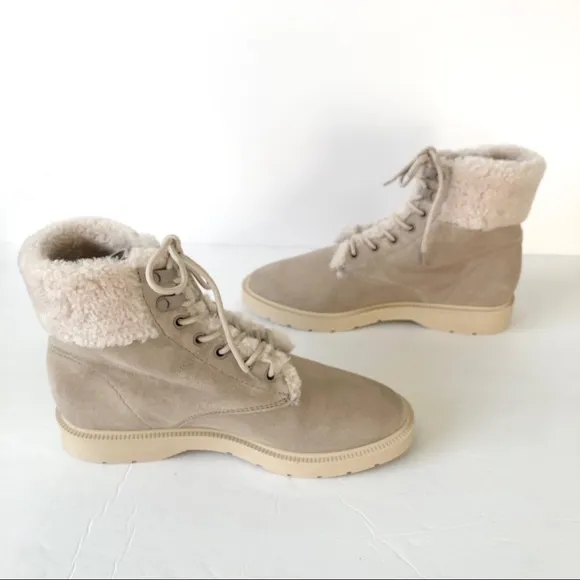 Vince Hayes 2 Shearling Lace-Up Hiker Boots In Rock Suede Size 6 (NWOB)