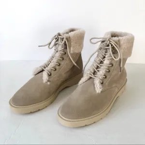 Vince Hayes 2 Shearling Lace-Up Hiker Boots In Rock Suede Size 6 (NWOB)