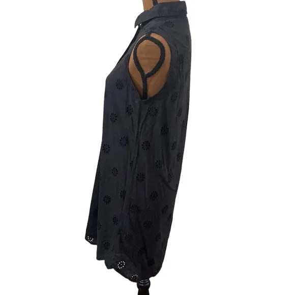 Vineyard vines black cotton eyelet sleeveless shirt dress size 2