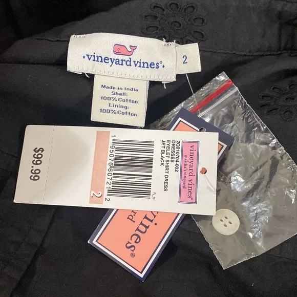 Vineyard vines black cotton eyelet sleeveless shirt dress size 2