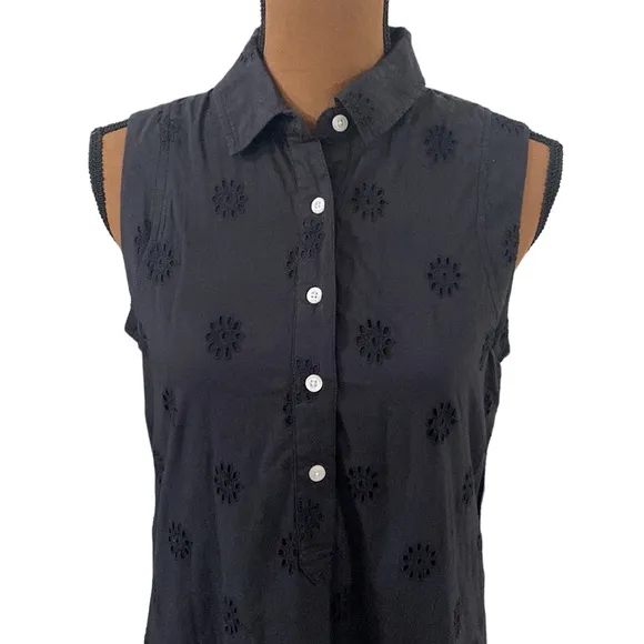 Vineyard vines black cotton eyelet sleeveless shirt dress size 2
