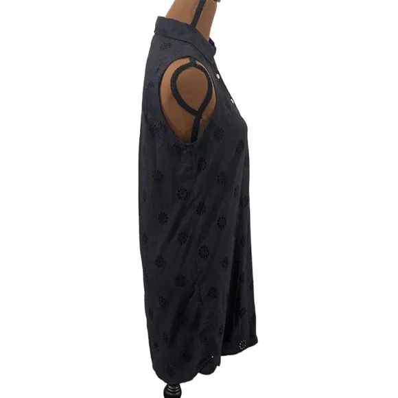 Vineyard vines black cotton eyelet sleeveless shirt dress size 2