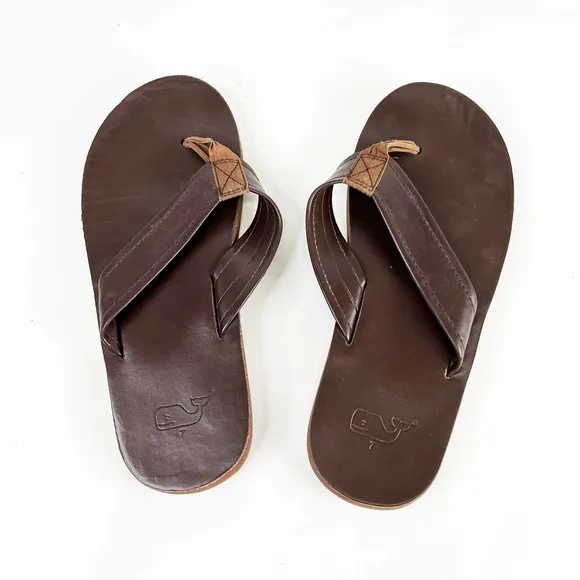 Vineyard Vines mens brown leather sandals flip flops Size 7