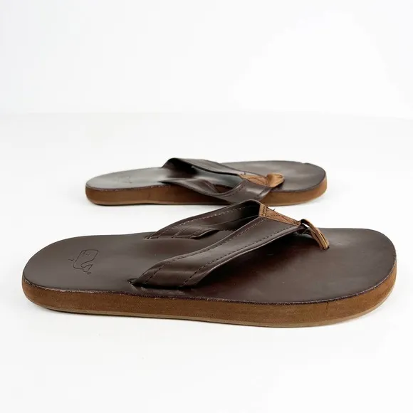 Vineyard Vines mens brown leather sandals flip flops Size 7