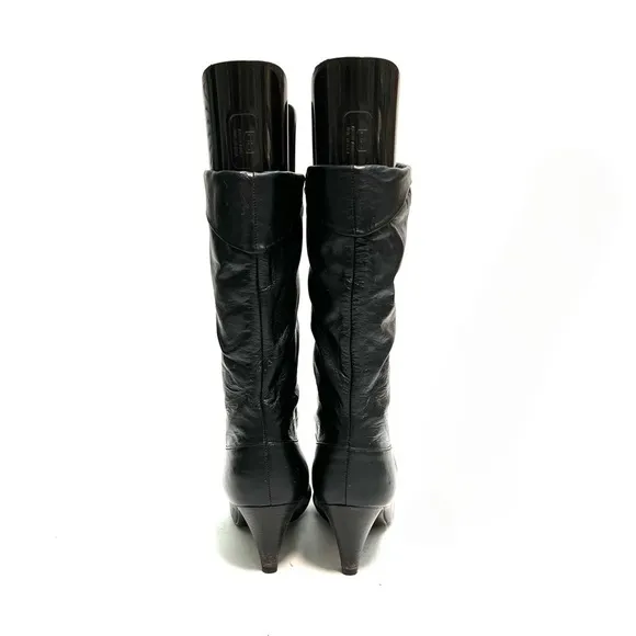 Vintage 1970s black leather pointed toe fold over heeled pirate boots