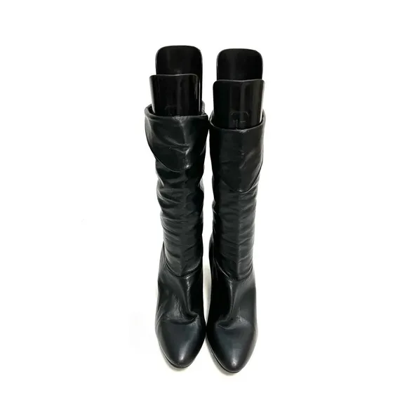 Vintage 1970s black leather pointed toe fold over heeled pirate boots