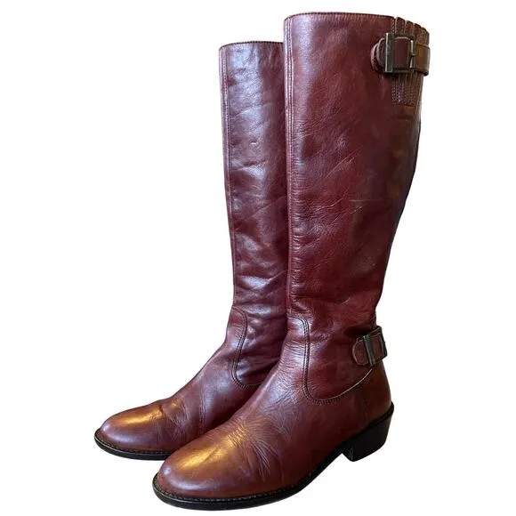 Vintage 70s Saks Fifth Avenue 6 Tall Leather Riding Boots Made in Italy Brown