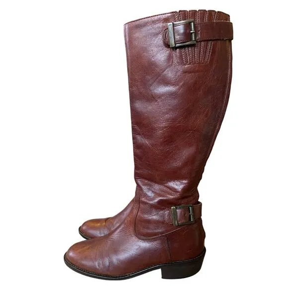 Vintage 70s Saks Fifth Avenue 6 Tall Leather Riding Boots Made in Italy Brown