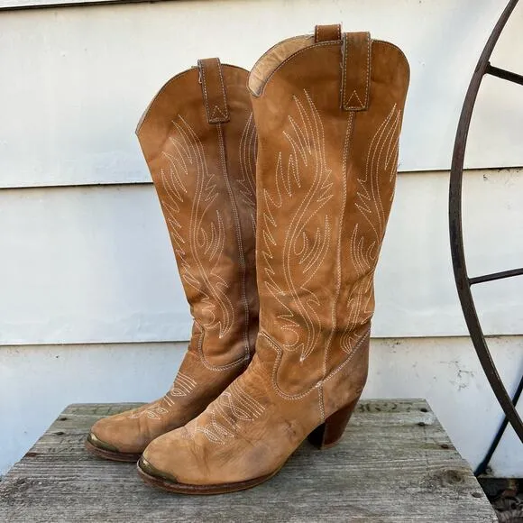 Vintage 80s Zodiac Tall Sueded Cowgirl Western Boots 9M