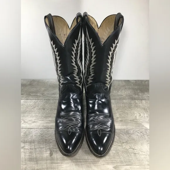 Vintage Abilene Leather Mens Western Cowboy Black Biker Riding Boots Size 10 D