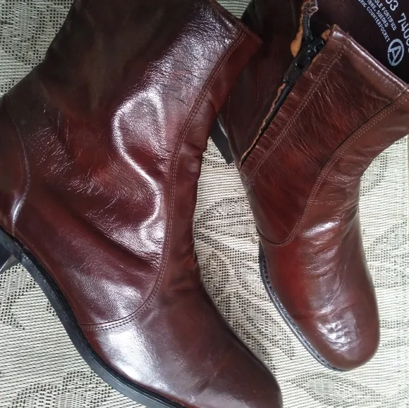Vintage Beatle Ankle Boots Cognac Dingo Zip Short 11 D Like New