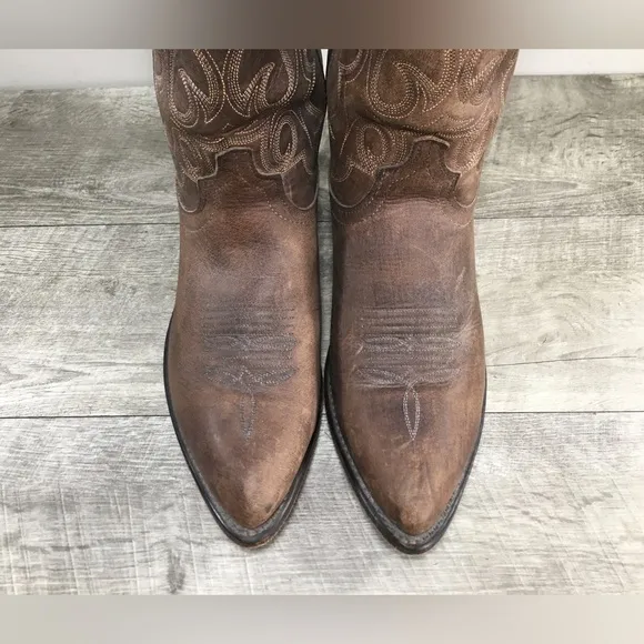Vintage Code West Western Cowboy Distressed Leather Womens Pullon Boots Size 8