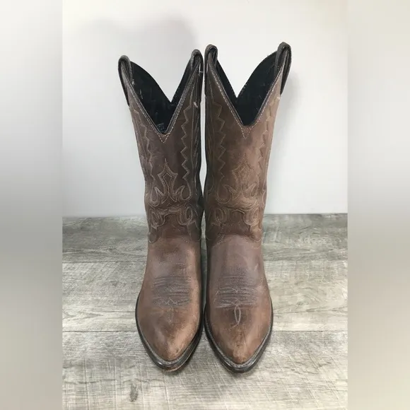 Vintage Code West Western Cowboy Distressed Leather Womens Pullon Boots Size 8