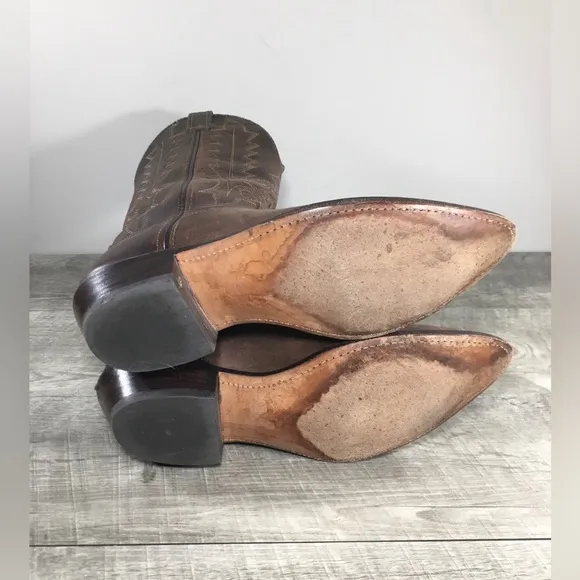 Vintage Code West Western Cowboy Distressed Leather Womens Pullon Boots Size 8