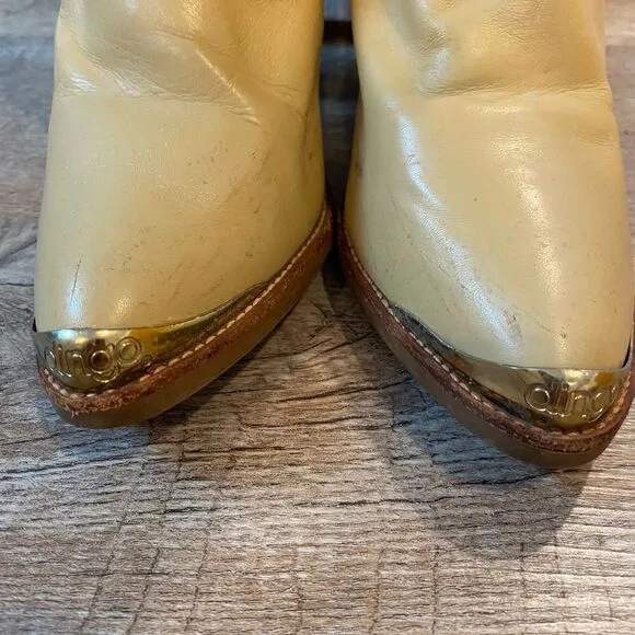 Vintage Dingo Beige Tall Leather Slouch Cuffed Boots Women’s Size 6 1/2